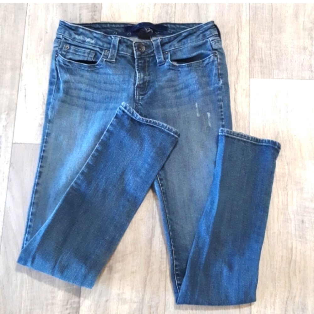 Womens Jeans Sz 5L distressed Refuge Low Rise Skinny Straight Holes Rips Tears
